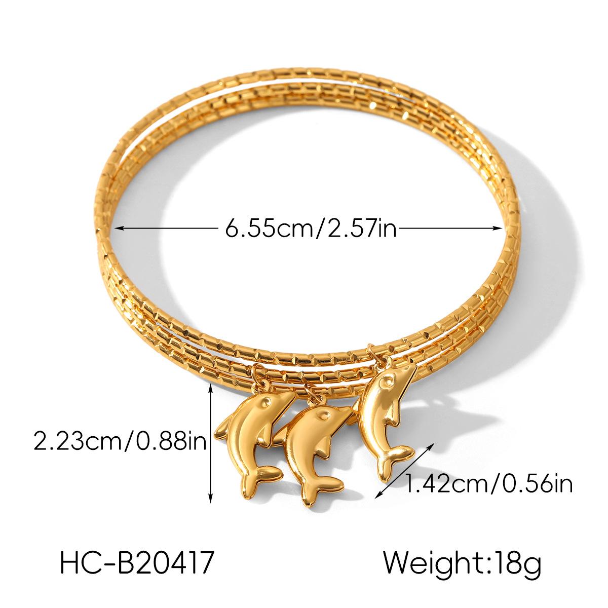 

New 18K Gold Three-Piece Set Sunflower Dolphin Pendant Bracelet for Women, Fashionable and High-End
