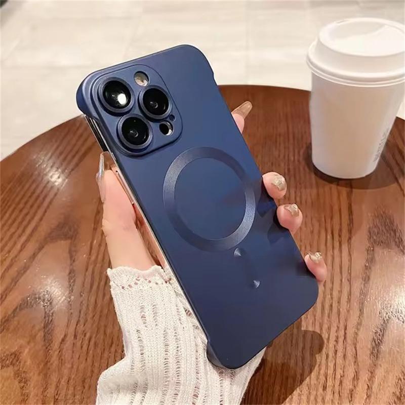 

Чехол для телефона Magsafe из натурального титана с покрытием без рамок для iPhone 16 15 14 13 12 11 Pro Max Plus с магнитным беспроводным жестким задним чехлом iPhone 15 Pro темно-синий