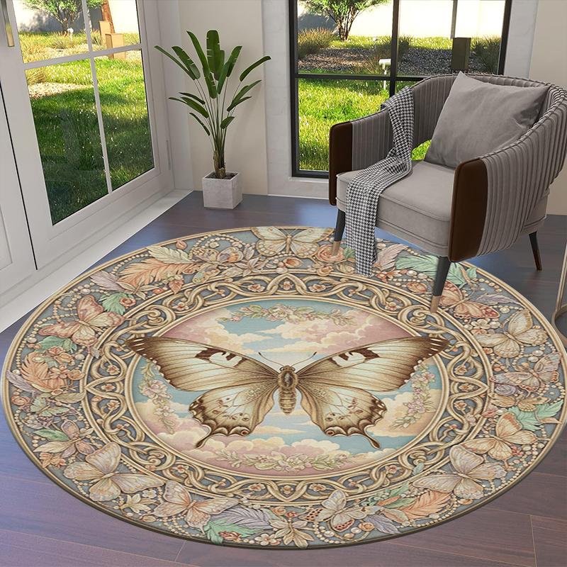 Butterfly Gorgeous Round Area Rug,Carpet Rug for Living Room Bedroom Sofa Playroom Decor,Non-slip Floor Mat85