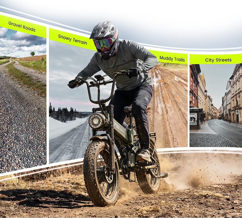 APEFOX RH20 Składany Elektryczny Rower Fat Bike Podwójne Silniki 750W Opony 20" Zielony