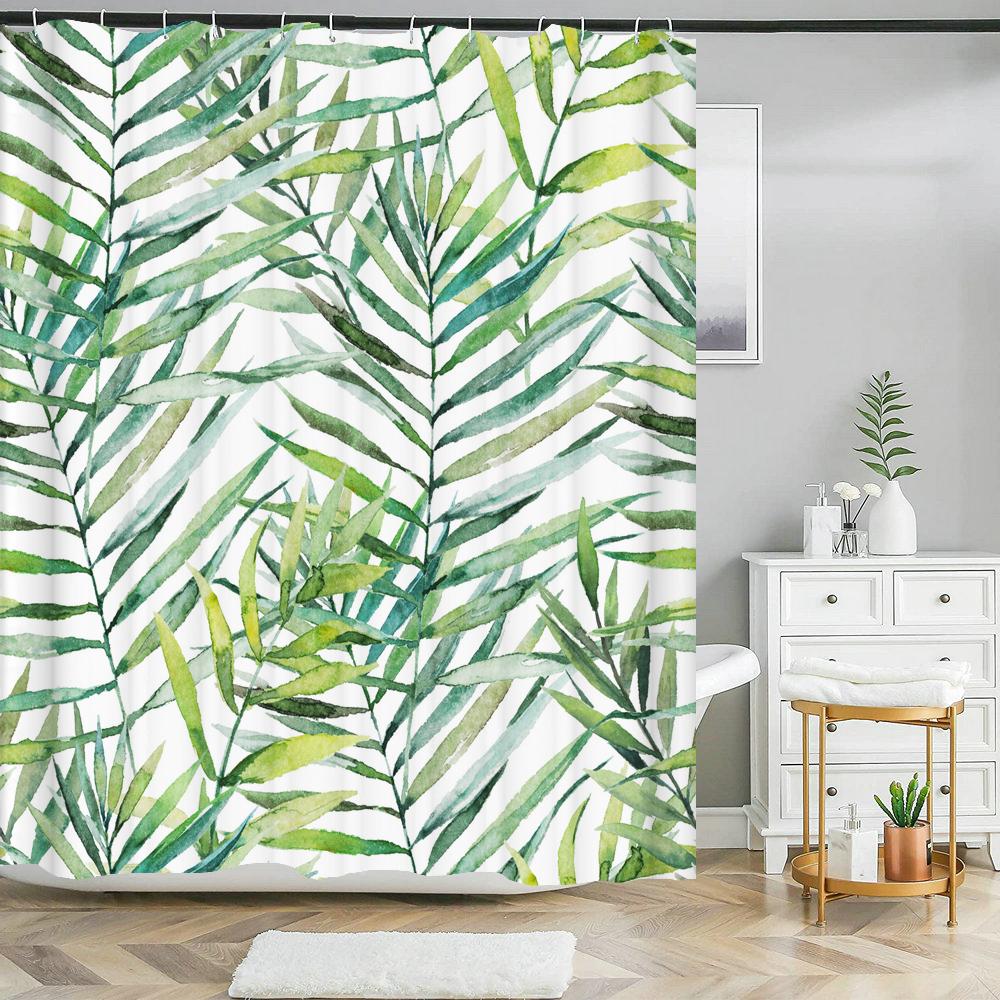 High Quality Green Plant leaves Fabric Shower Curtain Waterproof Monstera leaf Bath Curtains for Bathroom Decor with Hooks