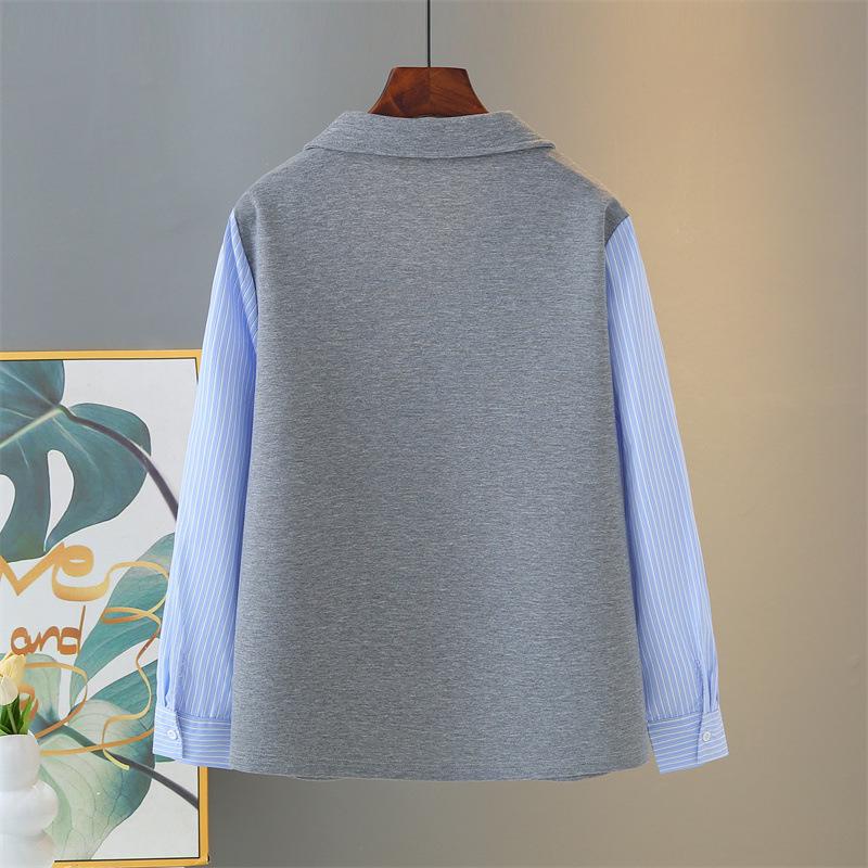 2026 Spring Plus Size Striped V-Neck Hoodie: Women's Long Sleeve Casual Two-Piece Cotton Shirt