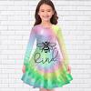 Girl Casual Little Bee Print Round Neck Long Sleeve Dress Kid Princess Dress