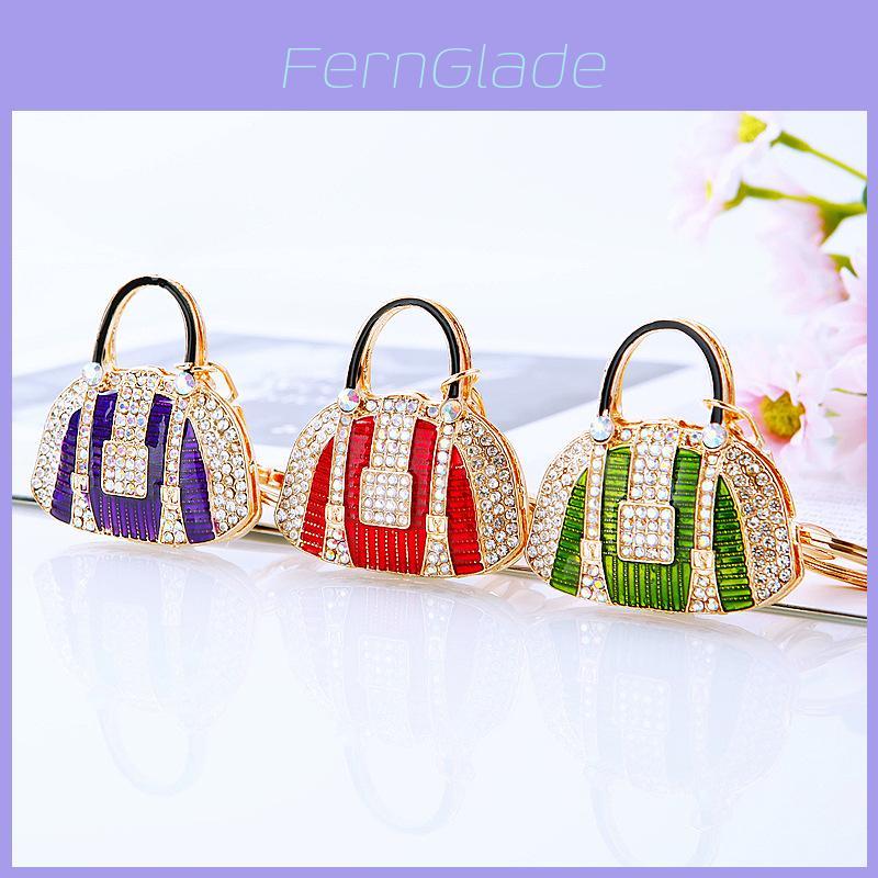 Charming Rhinestone Keychain Cute Metallic Mini Handbag Keyring For Women Gifts