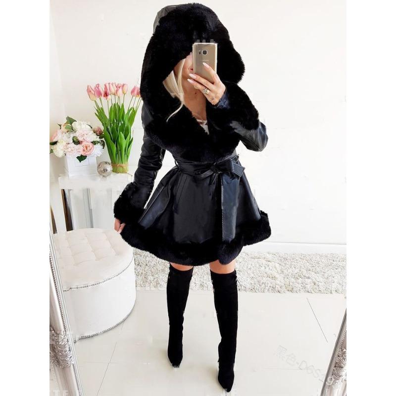 

Куртка женская зимняя теплая с лацканами и небольшим ароматным ветром, с капюшоном и оборками S