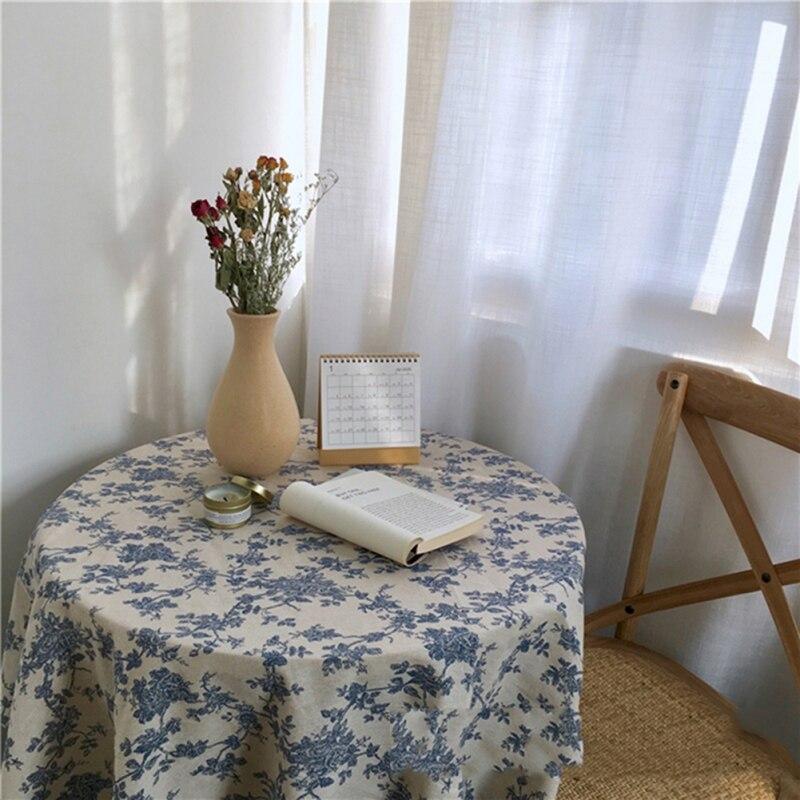 Floral Table Cloth Retro Cotton Linen Blue Flower Wild Rose Tablecloths