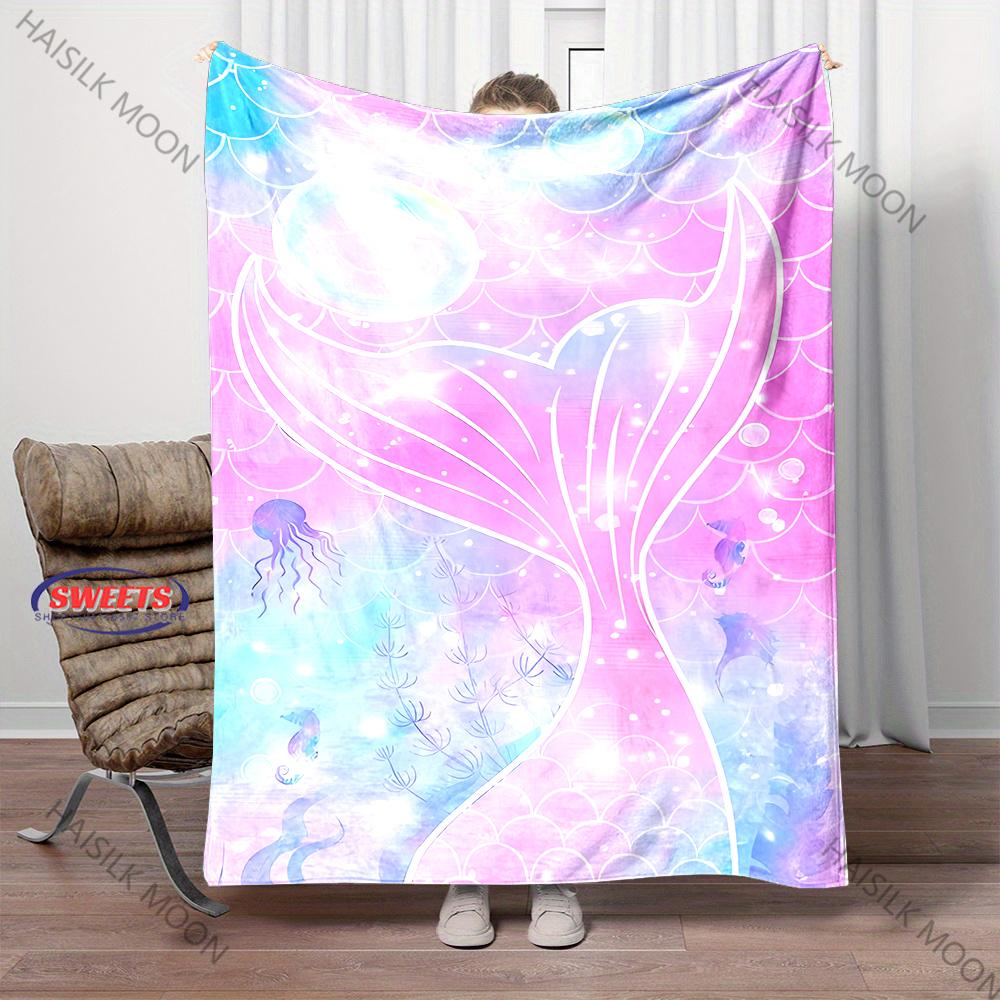 Beautiful Mermaid Tail Pattern Flannel Throw Blanket, Warm Cozy Throw, All Seasons for Home Couch Bed Sofa Top 10 Holiday Gifts