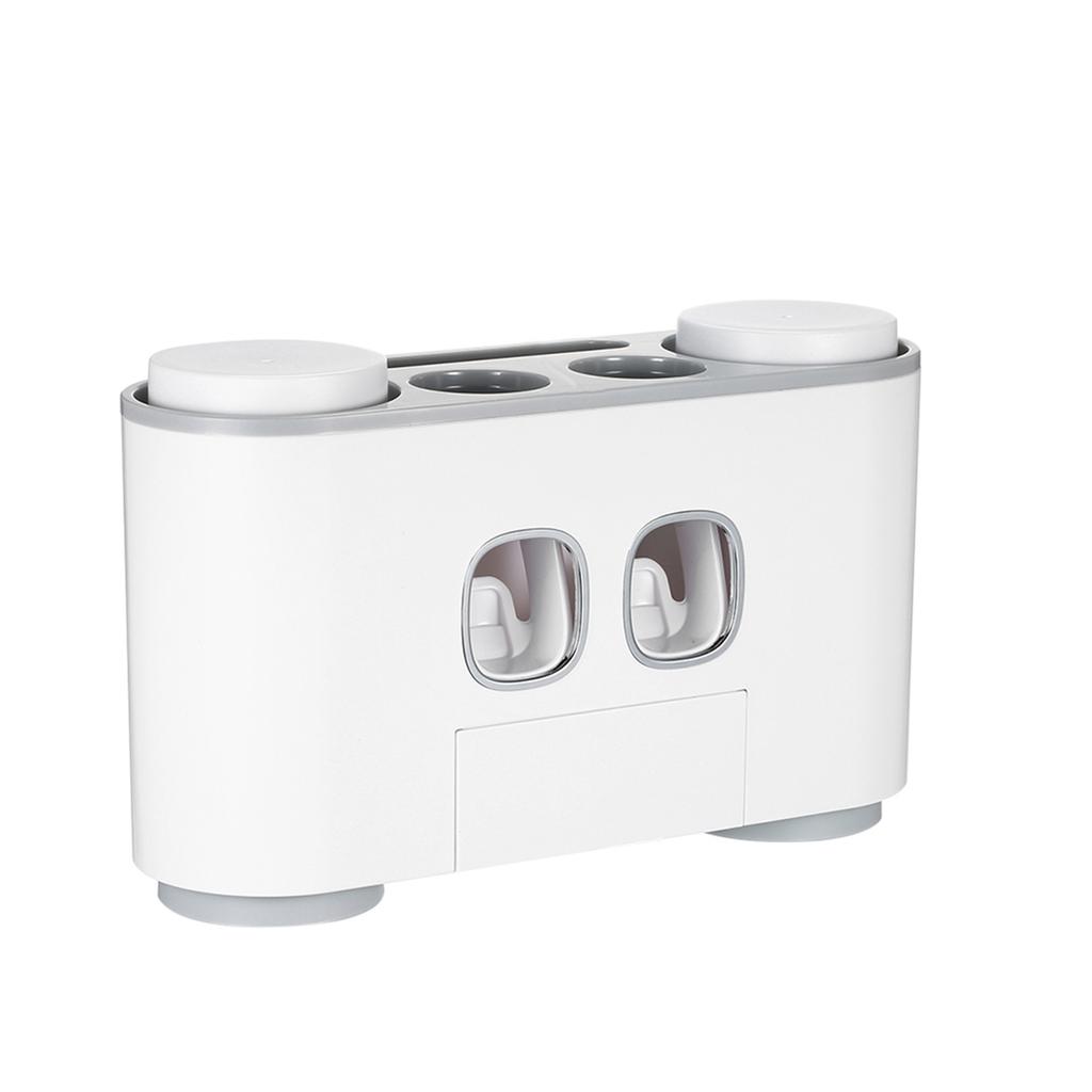 Wall-Mounted Toothbrush Holder with 2 Tootaste Dispensers 4 Cups and 5 Toothbrush Slots Toiletries Storage Rack
