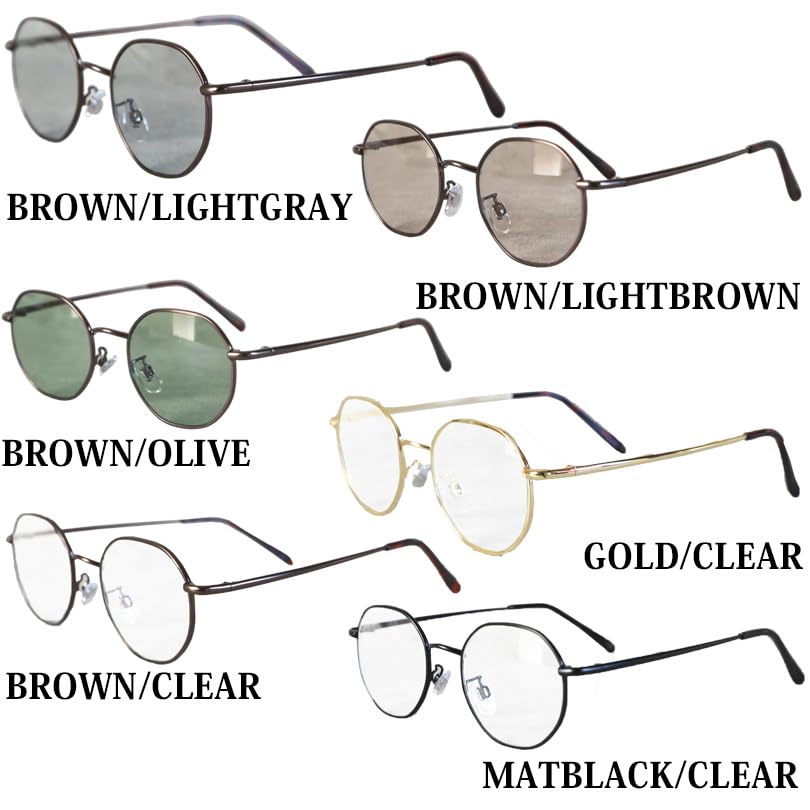 (Eight) Octagon (8-sided) Sunglasses for Men and Women, with Dedicated Case, Metal Frame, BrownClear F