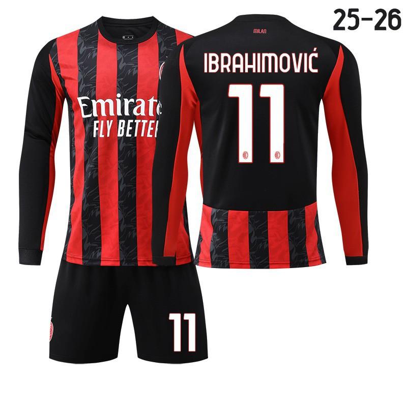 2526 Milan AC Home Football Uniform Long-sleeved Jerseys Children's Set No. 14 Modric 11 Ibrakaka