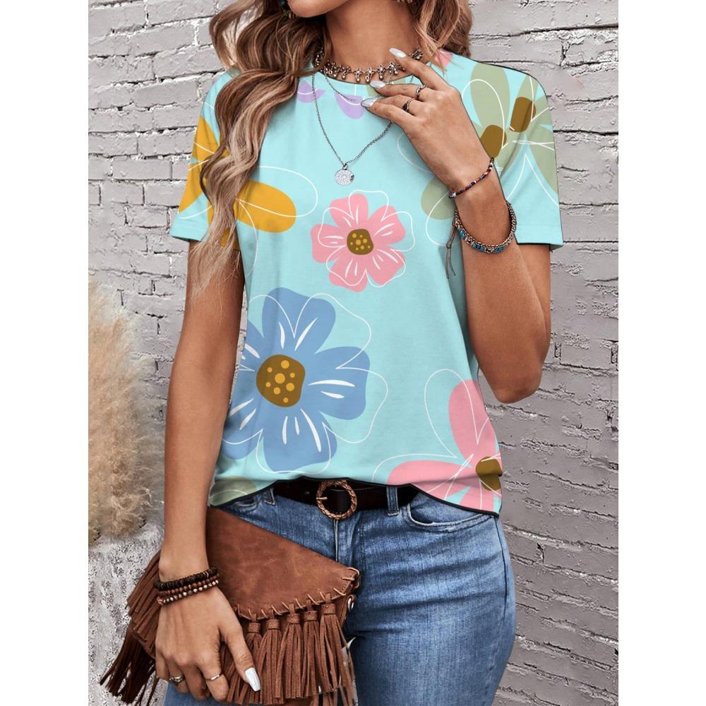 

Sunflower T-Shirts Colorful Floral 3D Print Women Casual O-Neck T Shirt Short Sleeve Top Harajuku Y2k Casual Tee Female Clothing XL