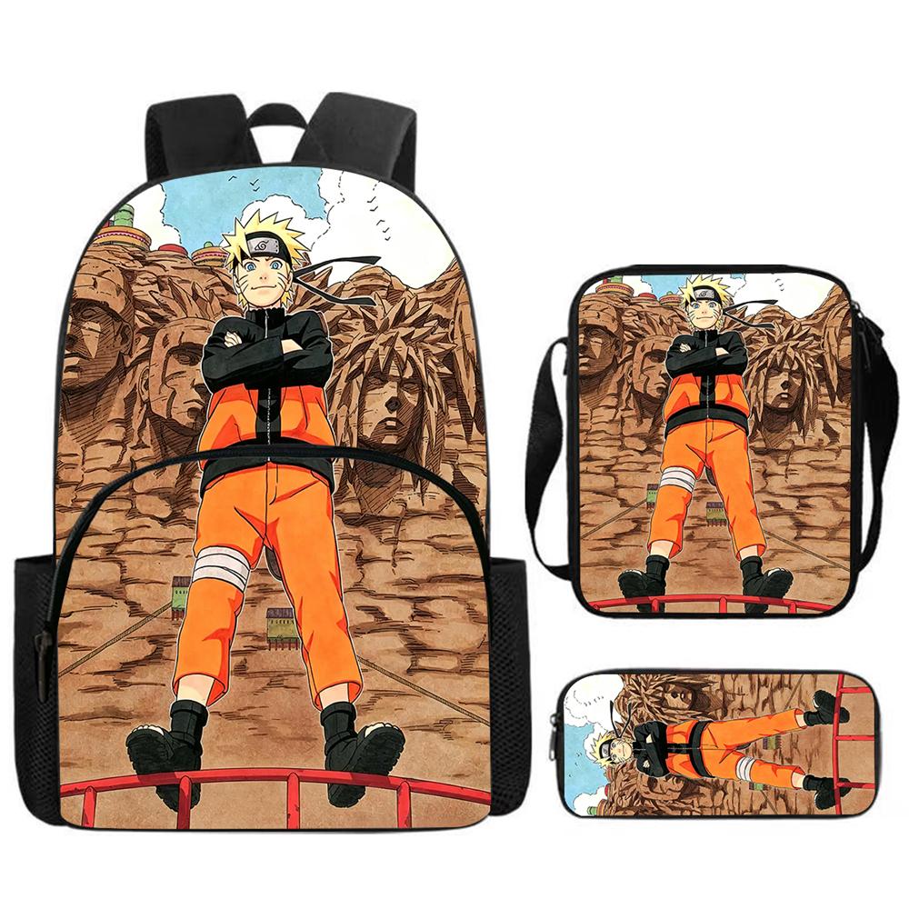 3Pcs Set NARUTO Anime School Backpack With Front Pocket & Crossbody Bag & Pencil Bag,Durable&Lightweight,for Boys&Girls Age 5-11