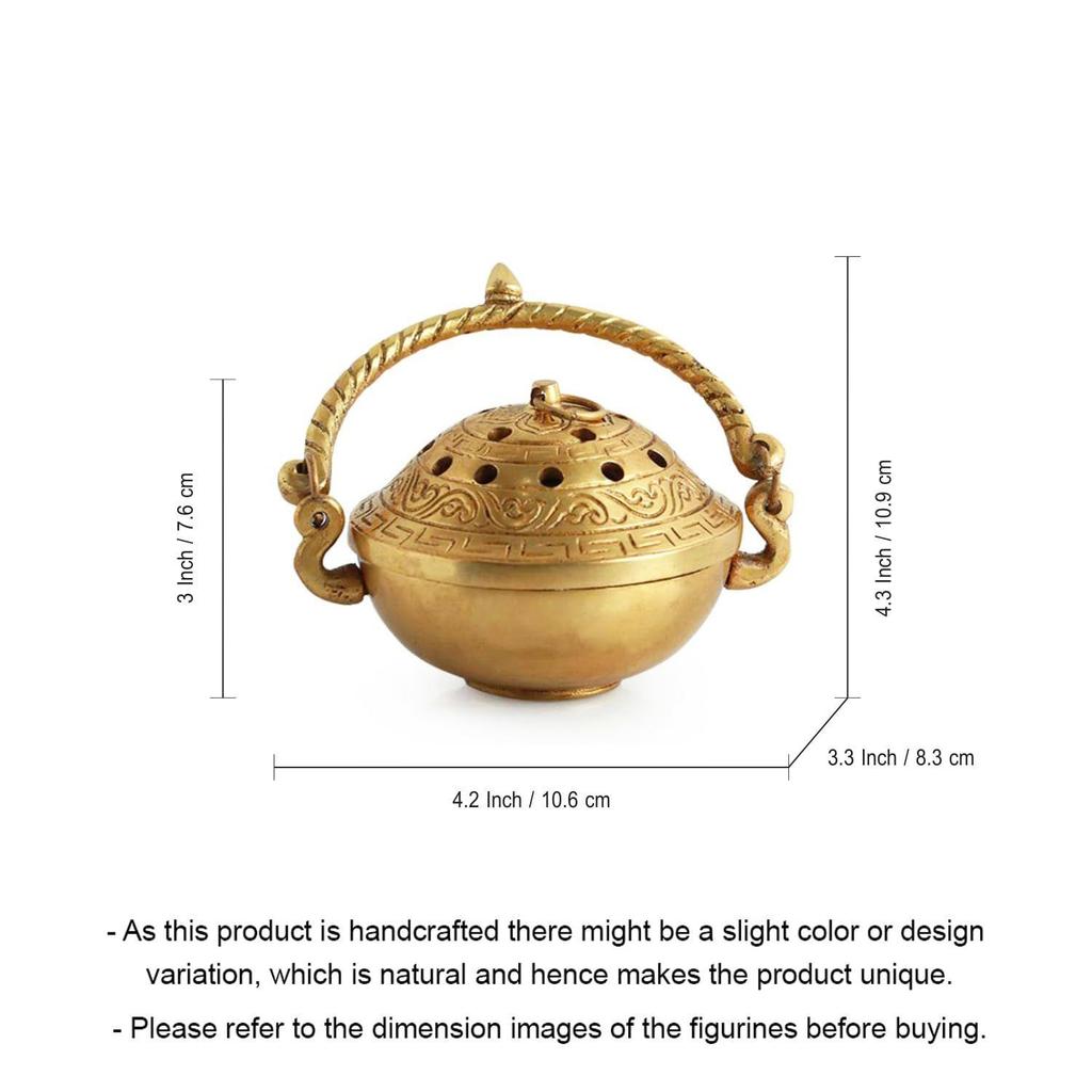 'Inayaat' Brass Dhoop Dani Incense Burner (Pure Brass, 4.2 Inches,) | Handcurved Brass Dhuna Dani Arti Loban Dani Dhoop Burner for Puja Dhoop Dani