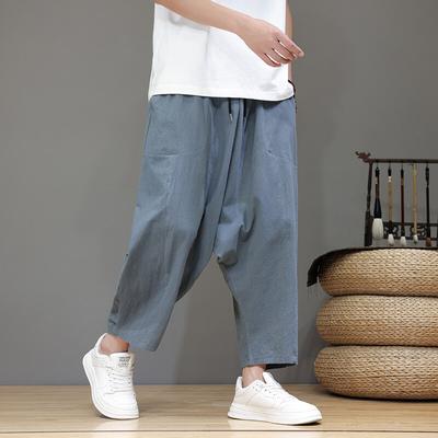 2025 Chinese Style Men Solid Color Harem Pants Fashion Oversized Wide Leg Pants Women Casual Loose Crotch Hip-Hop Trousers