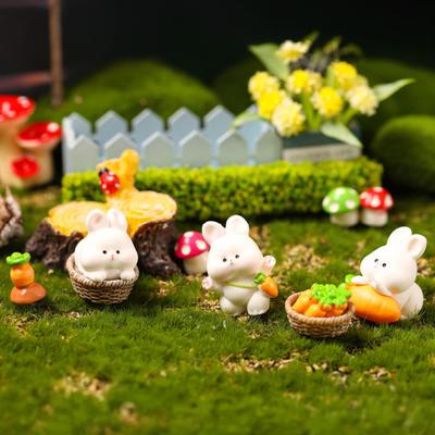 Yousheng Mini Rabbit Figurine Easter Resin Bunny Miniature Figures Tiny Animal Fairy Garden Ornament for Micro Landscapes Potted Plants Dollhouse Cake