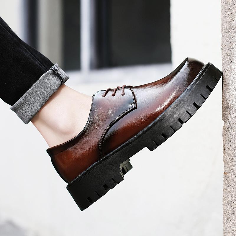 2025 New Hot Sale Thick Bottom Casual Business British Style Leather Shoes Mens Breathable Antiskid Round Toe Oxford Dress Shoes