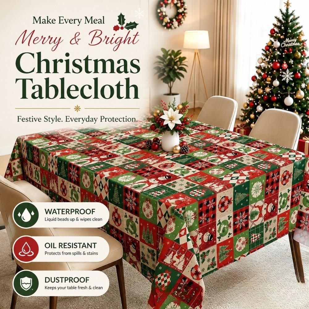 Christmas Checkered Print Tablecloth Waterproof Stain-Resistant Oil-Resistant for Dining Tables