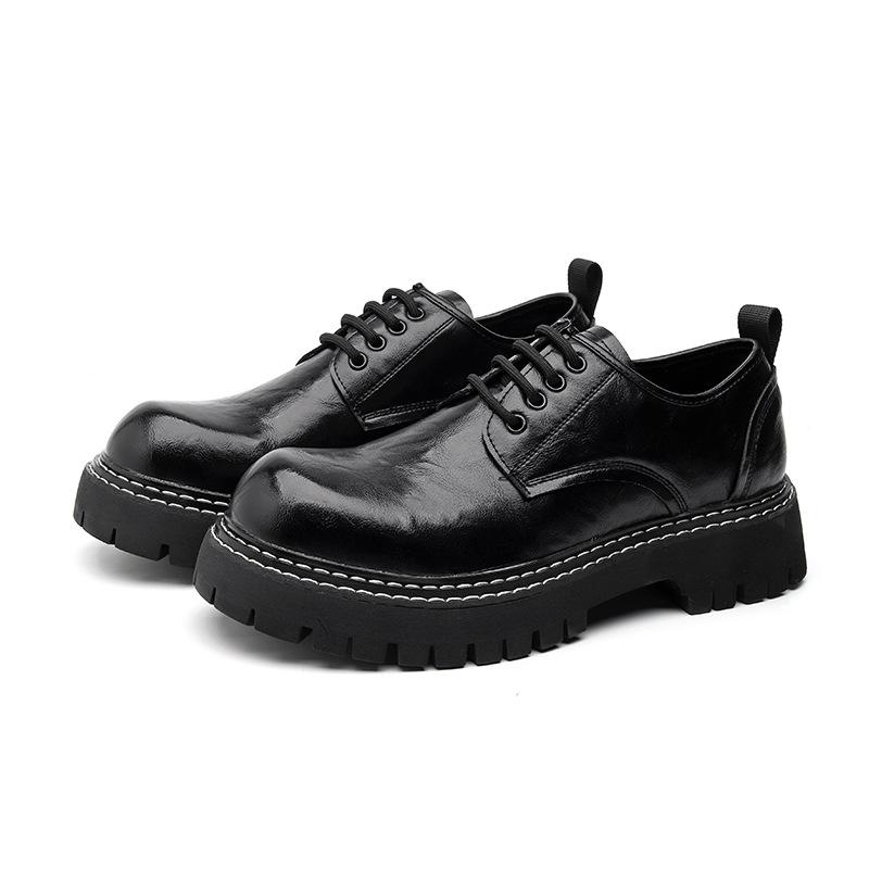 Big head leather shoes Korean version trendy British versatile business dress men's shoes casual youth black small leather shoes 77008-