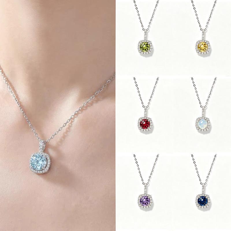 S925 Sterling Silver Zodiac Birthstone Necklace - Natural Gemstones, Light Luxury, Perfect Birthday Gift