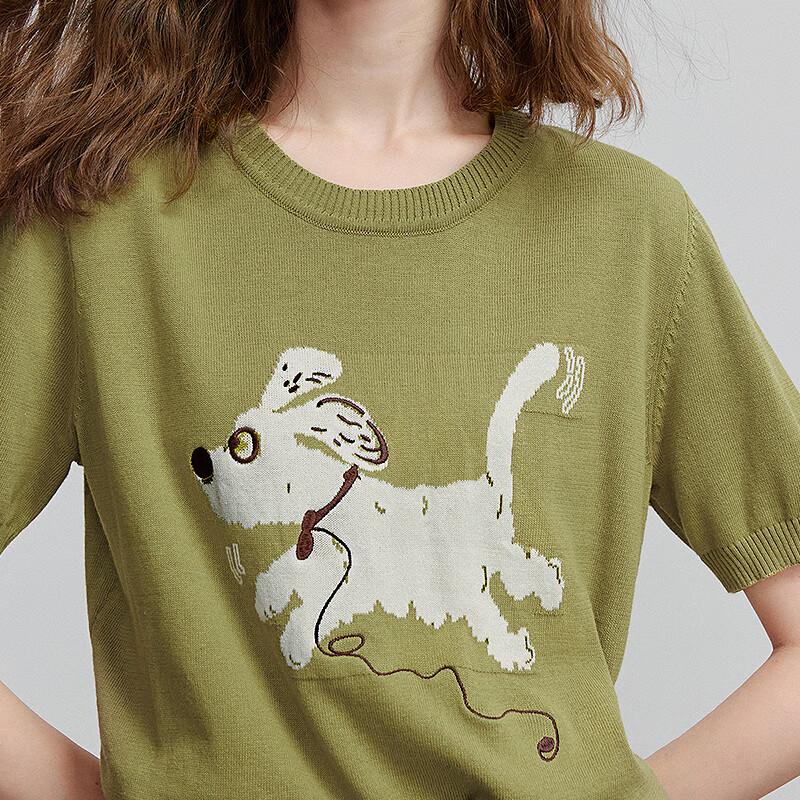 Dámský top s krátkým rukávem Chuyu 2025 s žakárovým úpletem s motivem domácího mazlíčka psa