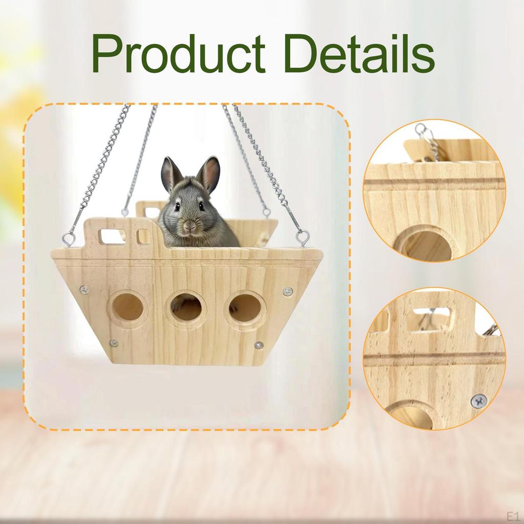 Hamster Cage Swing Toy Wooden Chinchilla Hammock Fun Sturdy Multifunctional Hanging Decor for