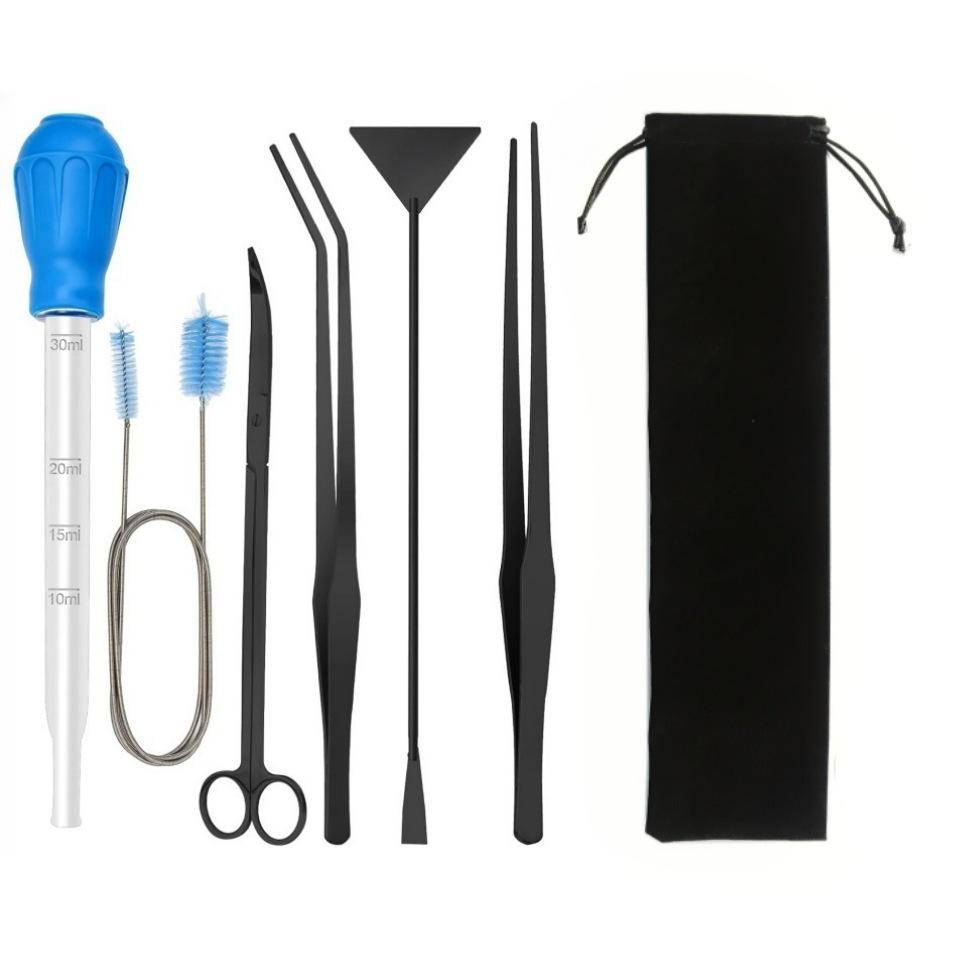 Aquatic Plant Tool Set: Stainless Steel Scissors, Carbon Black Tweezers, Poop Sucker, Fish Tank Cleaning Supplies