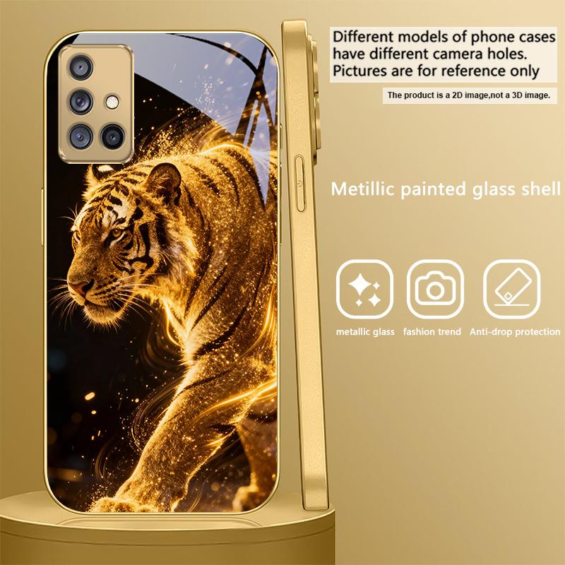 The Tiger of Strength For Samsung A 31 32 A33 A34 35 14 A15 13 A16 25 26 50 52 53 54 55 56 70 71 72 73 Golden Glass Phone Case