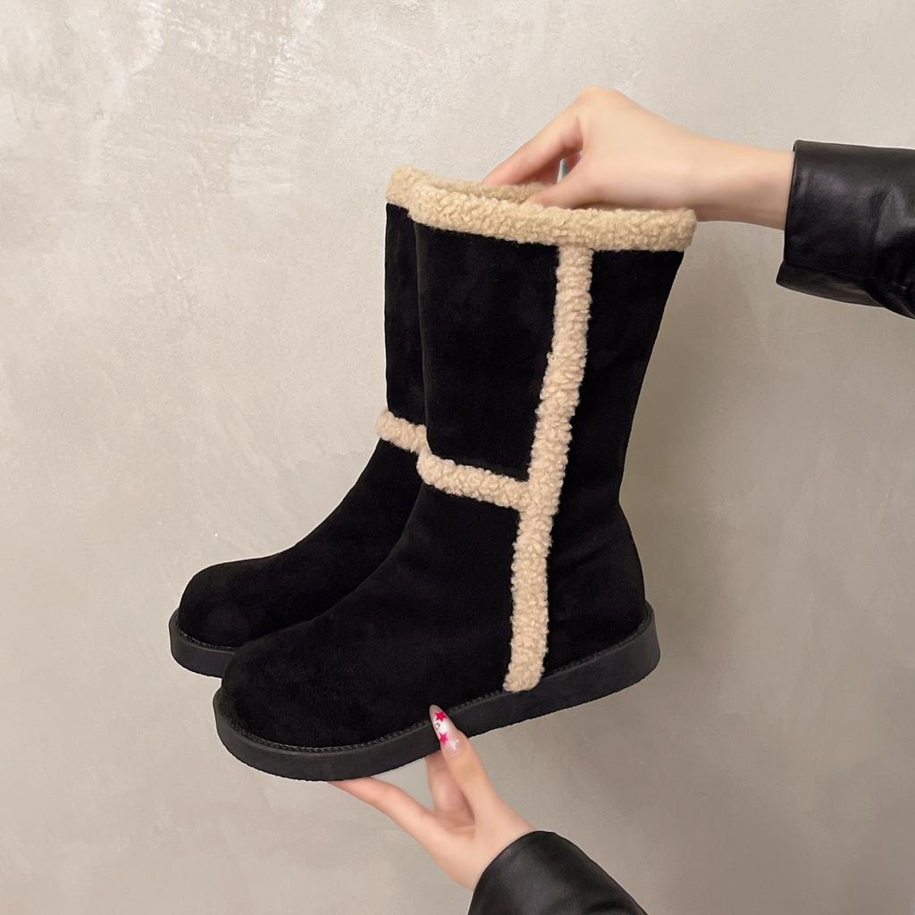 Fashion 2025 Winter Short Plush Snow Boots Suede Ladies Shoes Slip-on Women's Botines Fashion Flat Bottom Casual Cotton Shoes for Women