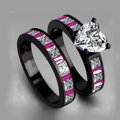 Couple Ring, Love Zircon Classic Contrasting Color Set Ring, Simple Ring.