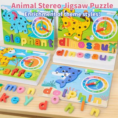 Baby Wooden Toys 3D Puzzle Toys Dinosaur Animal Jigsaw Toys Building Blocks Baby Color Sorting Learning Early Education Toy Gift