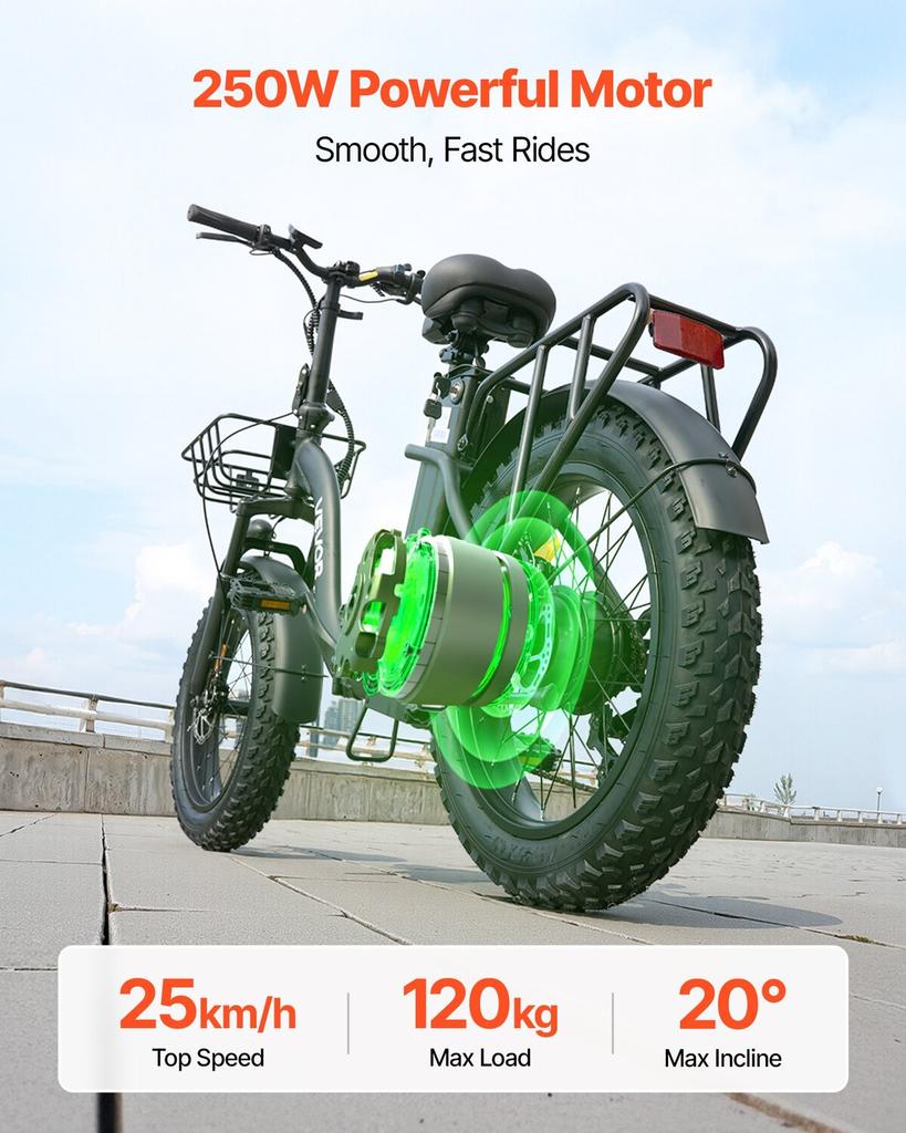 Electric Bike, 250W Folding Electric Bicycle for Adults with 25Ah Large Removable Battery, 36V 25 Km/h Brushless Motor, Up To 70 Km Max Range,