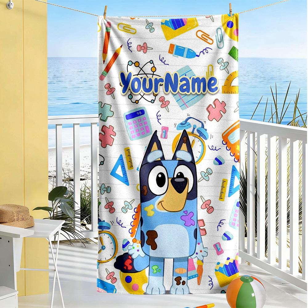 Bluey Customize Your Name Beach Towel Soft Durable Quick-Dry Ideal for Travel Outdoor Swim Pool Yoga Surf Camping Hiking Gym Gift Holiday