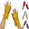 Guanti da Palco Riflettenti con Paillettes Dita Scoperte Elastiche Accessori per Performance Cosplay