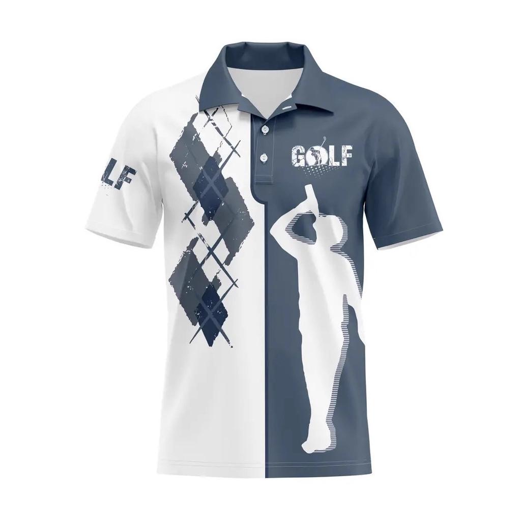 Casual Essential! Geometric Print Short Sleeve Polo Shirt for Men