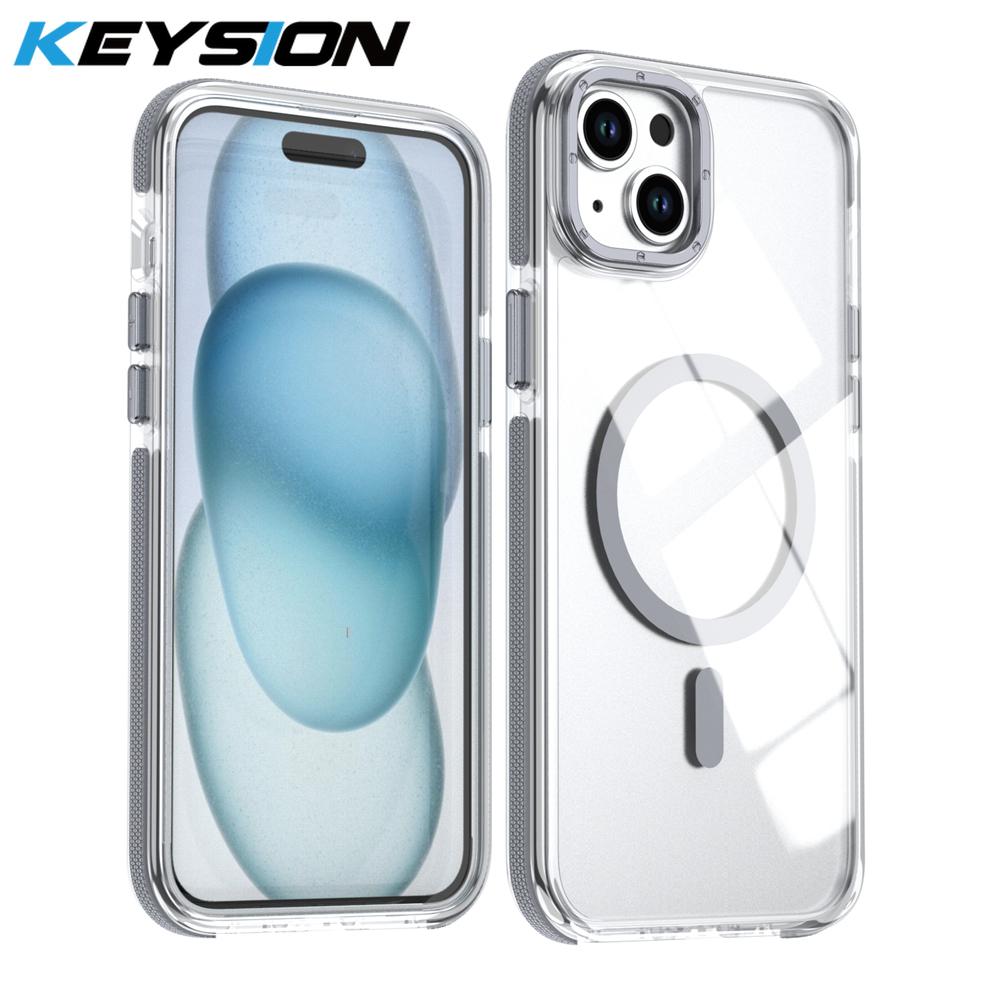 KEYSION Transparent Magnetic Case for MagSafe for iPhone 14 15 Pro Max Wireless Charging Shockproof Phone Cover for iPhone 14 15 Plus