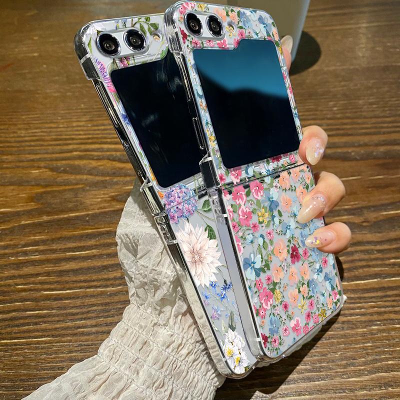 Luxusní pouzdro na telefon s potiskem květinových rostlin Pro Samsung Galaxy Z Flip5 Flip7 Flip6 Pevný skládací kryt z PC Pro Samsung Z Flip 7 5 4 3 6