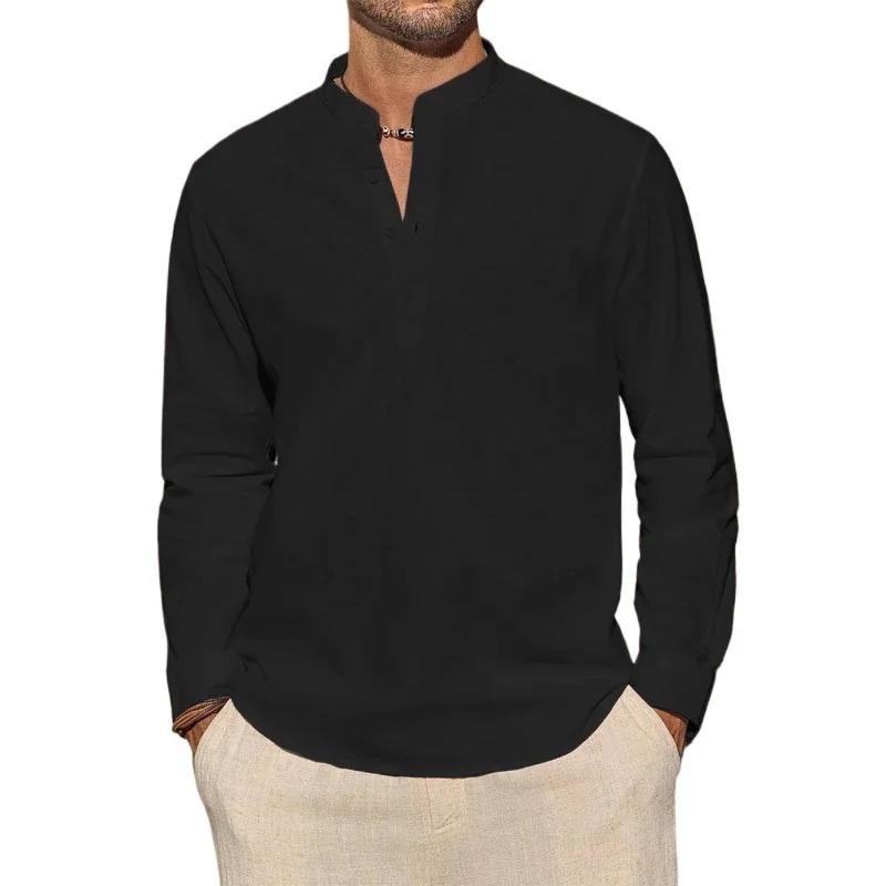 Men's Long Sleeve T-Shirts Casual Lightweight Breathable Henley Neck Solid Color Tops Hawaiian Vacation Beach Style Button Polo