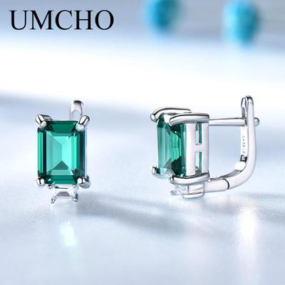 Brincos de esmeralda de laboratório S925 Brincos de clipe de zircão verde esmeralda retangulares da moda