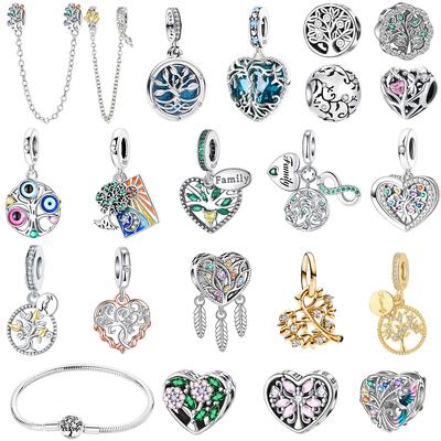 925 Silver Livets träd Berlock Hänge Lyckliga Familjepärlor för DIY Armband Halsband Smycken Gåva