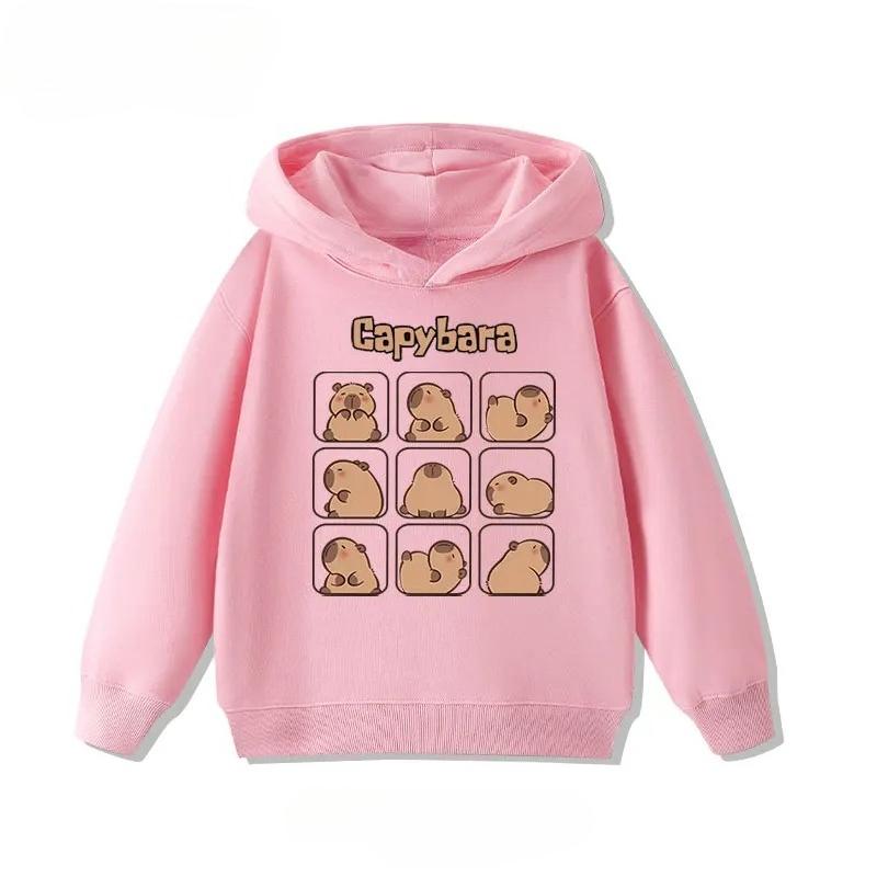 Autumn 3-12Y Cartoon Cute Capybara Print Children's Hooded Hoodies Casual Fashionable Comfortable Boy Girl Sweatshirt Pullover