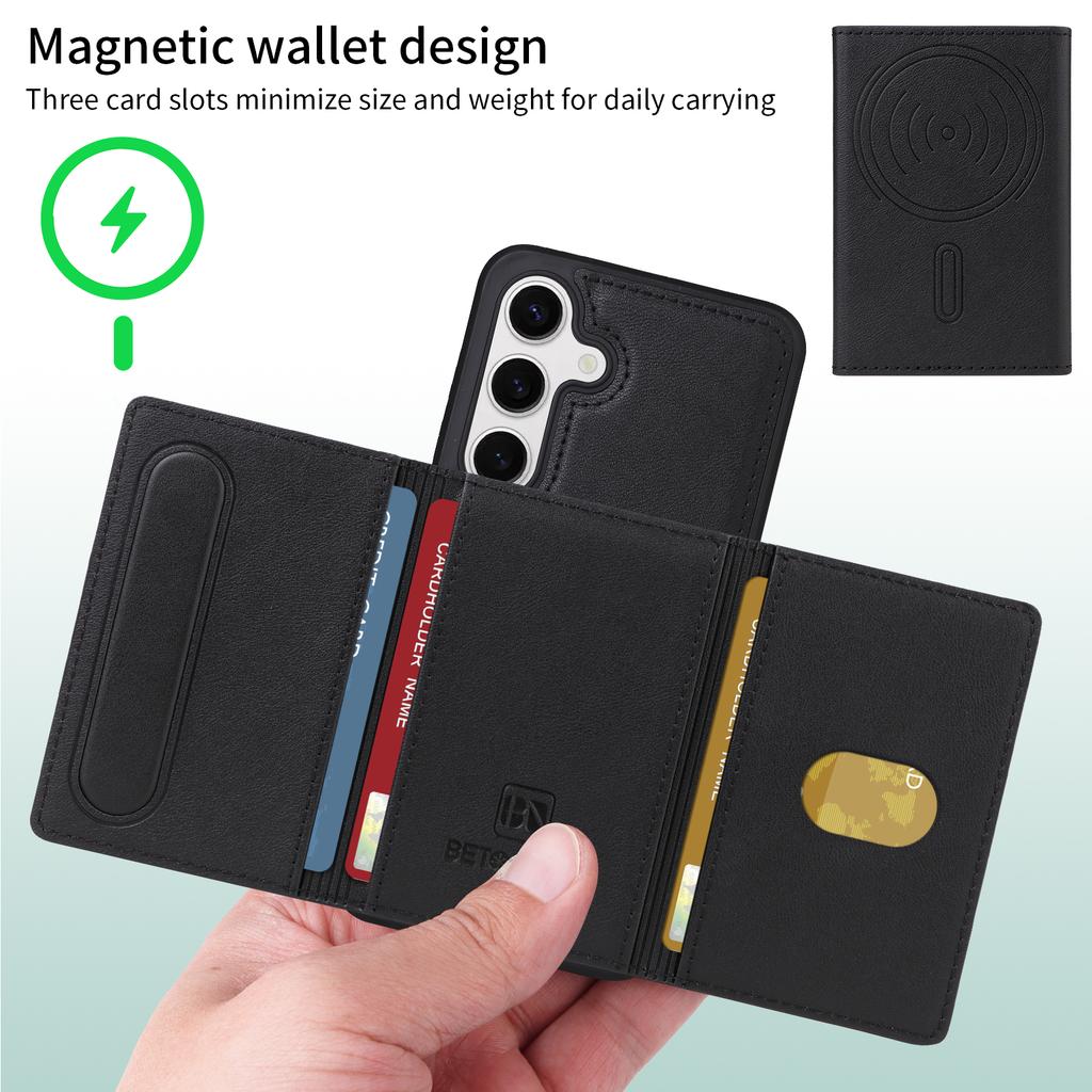 For Samsung Galaxy S24 Magnetic Case BETOPNICE Leather Phone Cover Kickstand with Detachable Card Bag