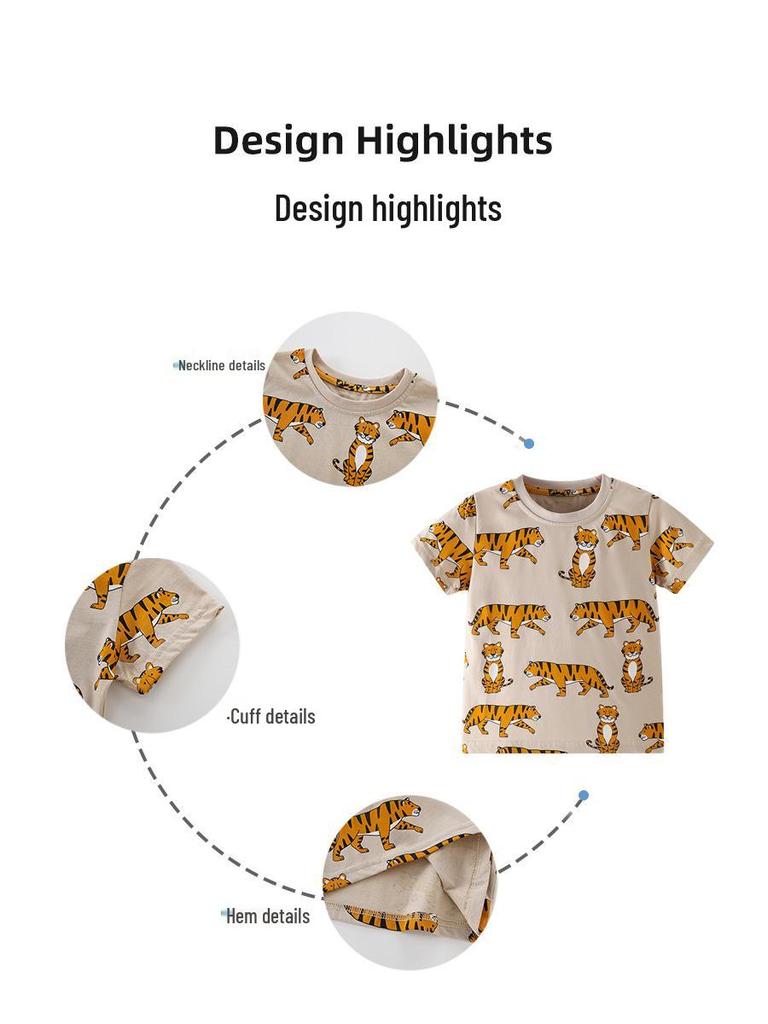 2026 Spring/Summer Kids' Tiger Print Short-Sleeve T-Shirt – Casual Fashion Round Neck Top