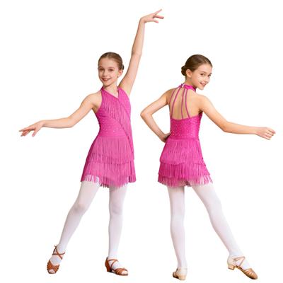 Costum Dans Latin Fete Sclipici Pietre Strass Franjuri Body Halter Decolteu V Fără Mâneci Spate cu Bretele Salopetă cu Ciucuri