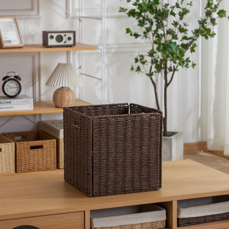 Foldable Large Capacity Imitation Wicker Rattan Storage Basket & Toy Organizer