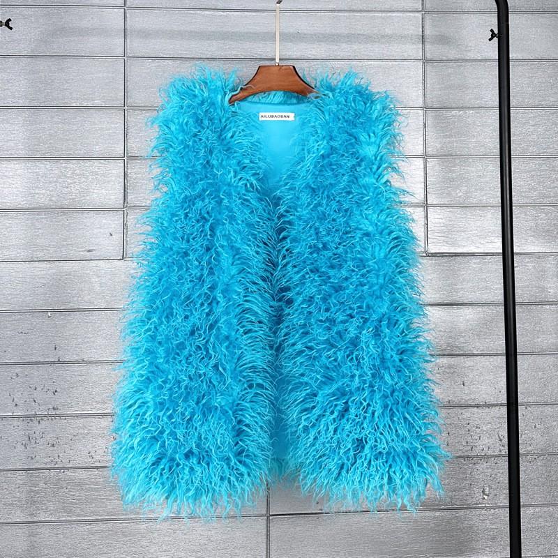 Plus Size Faux Shearling Vest Mid-Length Fur Coat Warm Sleeveless Jacket Women