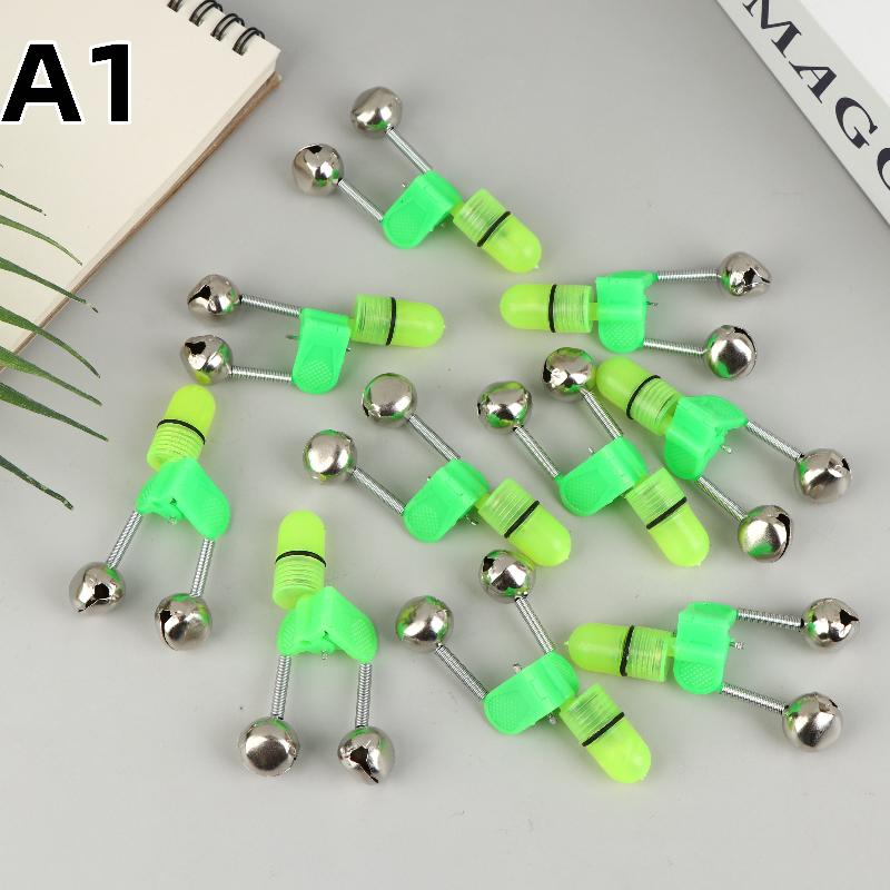 

10Pcs Fishing Rod Bite Alarm with LED Light Plastic Clip On Bell Alert for Sea Fishing and Night Angling