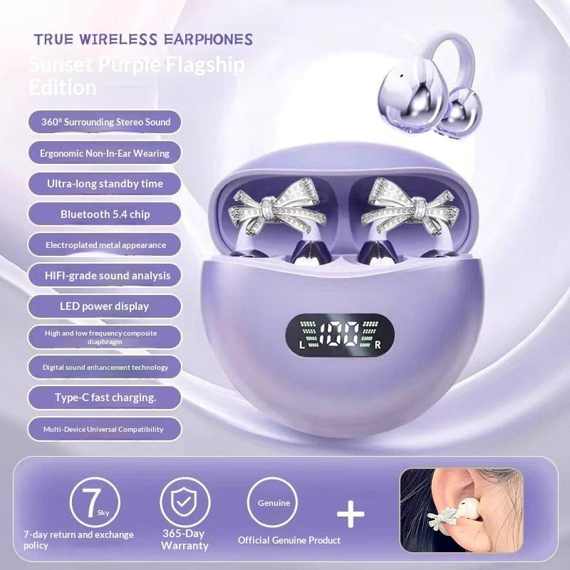 New M79 Earphones Wireless Bone Conduction HIFI Bluetooth 5.4 Earbuds Clip On Ear With Mic Digital Display Waterproof Sport