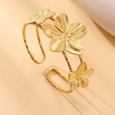 Élégant Bracelet Manchette Fleurie Pour Femmes Couleur Or Acier Inoxydable Étanche Bracelet Manchette Floral Bijoux Cadeau de Fête