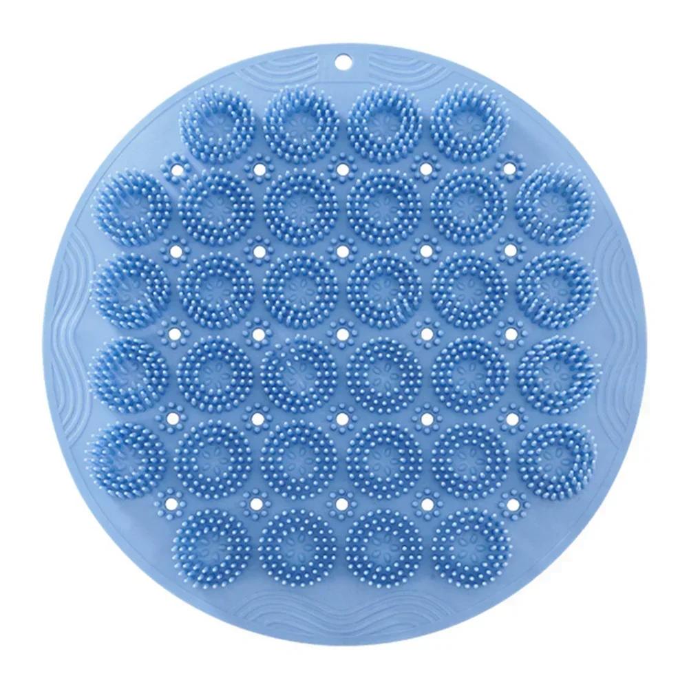 Circle Silicone Back Scrubber with Sucker Wall Mounted Non-slip Foot Massage Pad for Exfoliating Bath Body Cleaning