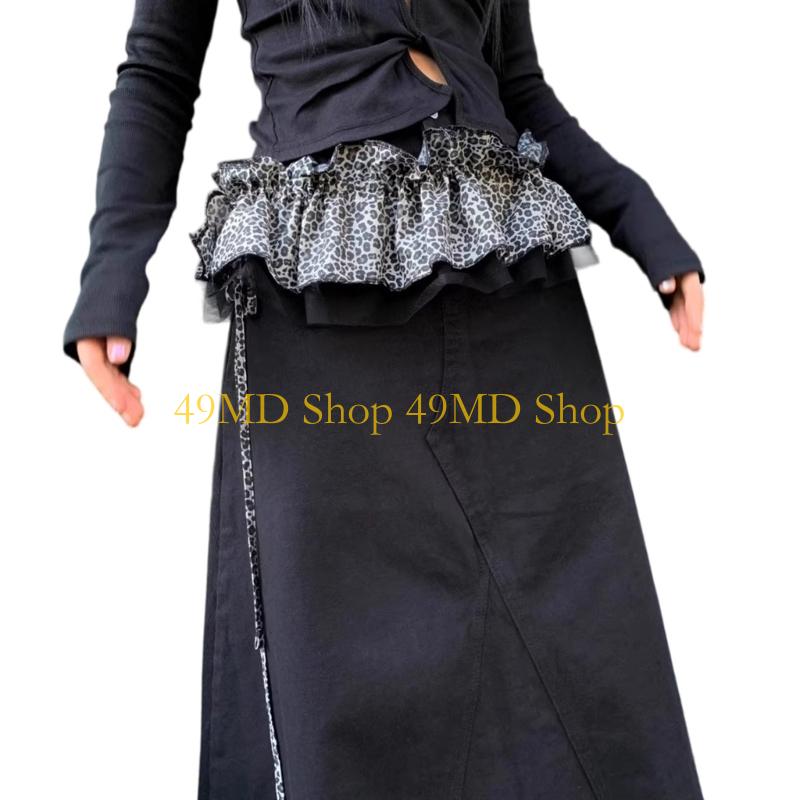 49MD Comfortable Elastic Waistband Mesh Layer Ruffled Trim Leopard Design Street